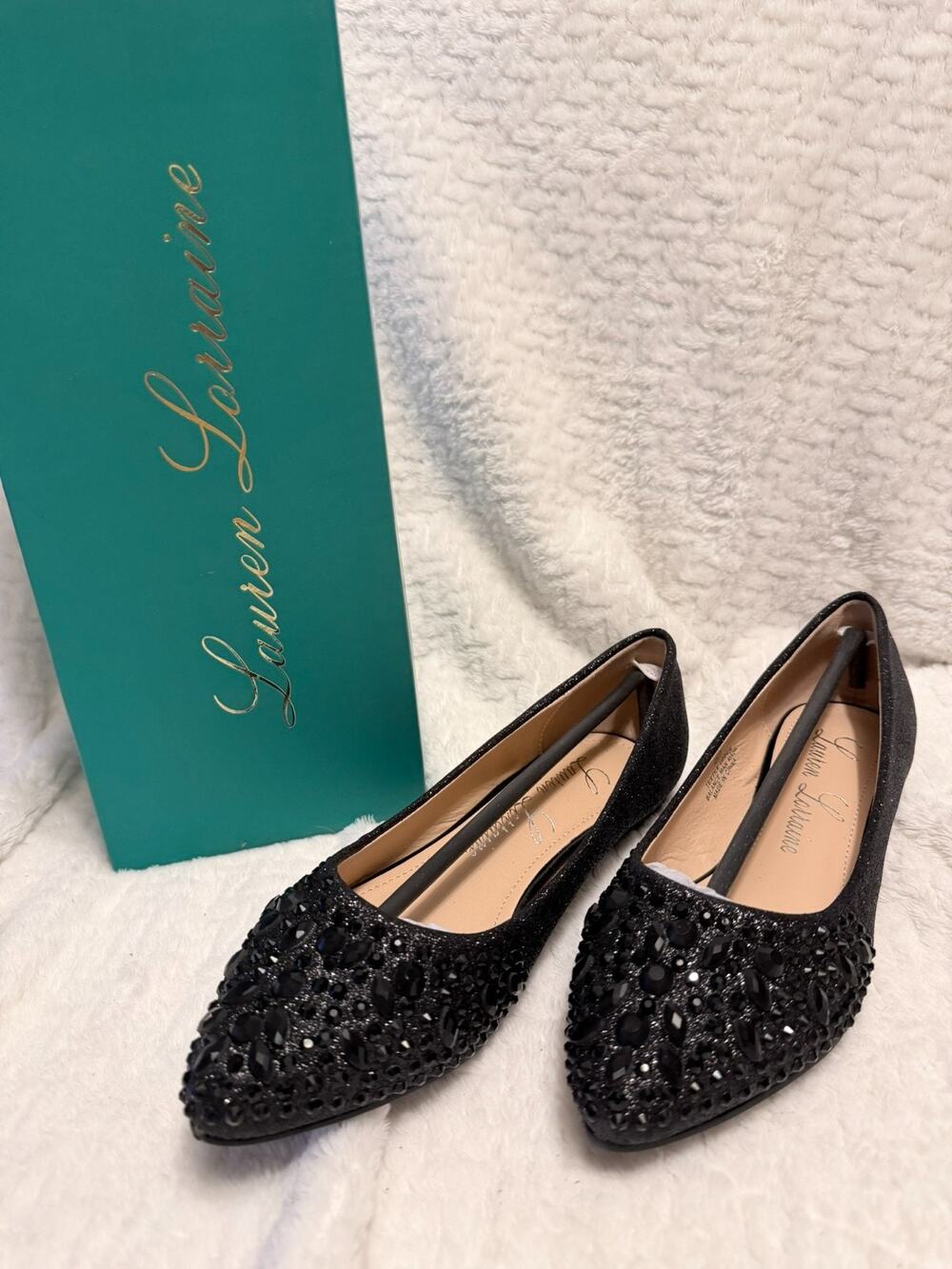 Lauren Lorraine Kelsey Rhinestone Black Embellished Ballet Flats, SIZE 6.5 / NIB